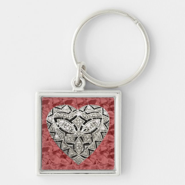 Porte-clés Carré rouge Elegant Designer Heart Keychain (Devant)