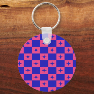 Porte-clés Carreau bleu et rose à motif avec étincelles