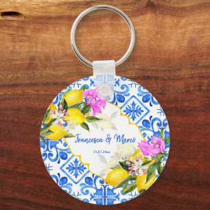 Porte-clés Carreaux bleus citron Bougainvillea cadeau de mari