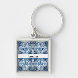 Porte-clés Carreaux d'antiquité en Delft Blue personnalisable