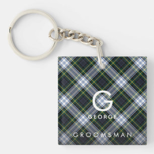 Porte-clés Carreaux Monogramme Tartan Vert Blanc des Garçons