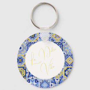 Porte-clés Carrelage bleu méditerranéen & Mariage Citrus