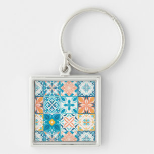 Porte-clés Carrelage orange et bleu
