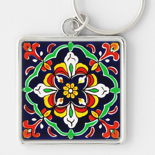 Porte-clés Carrelage Talavera mexicain en terre cuite Design  (Devant)