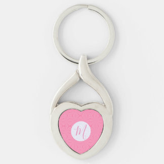 Porte-clés Carrés ondulés rose clair initiale personnalisée