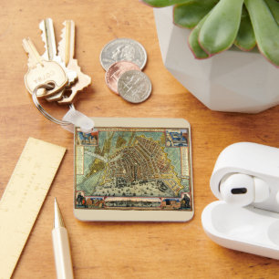 Porte-clés Carte ancienne d'Amsterdam, Hollande aka Pays-Bas