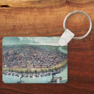 Porte-clés Carte Ancienne Saint-Louis Missouri Fleuve Mississ