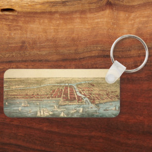 Porte-clés Carte antique de Chicago, rue LaSalle et rivière