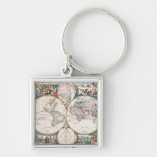 Porte-clés Carte antique du monde de Double-Hémisphère