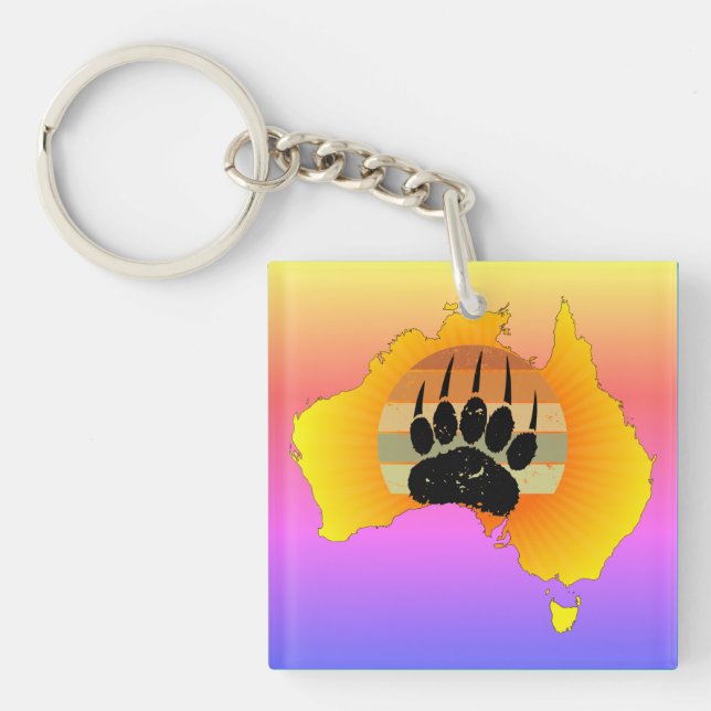 Porte-clés Carte Australie Sunny Ours Avec Sunset Rétro (Devant)