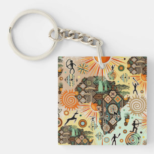 Porte-clés Carte d'Afrique Éléments Tribaux Décoratifs Motif