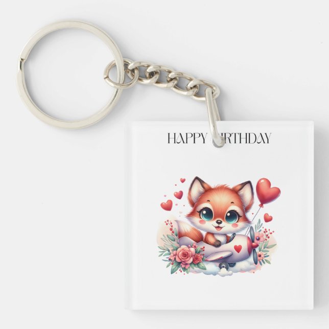 Porte-clés Carte d'anniversaire Pilote Renard (Devant)
