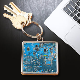 Porte-clés Carte de circuit Geek d'ordinateur bleu