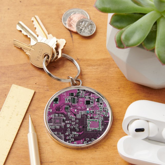 Porte-clés Carte de circuit Geek d'ordinateur violet (Bureau)