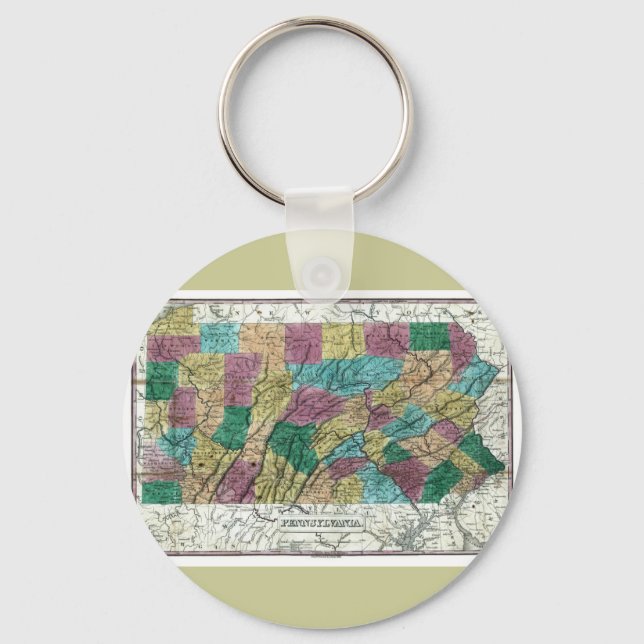 Porte-clés Carte de l'ancien 1829 Pennsylvanie (Recto)