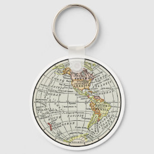 Porte-clés Carte de l'hémisphère occidental Globe Travel Art