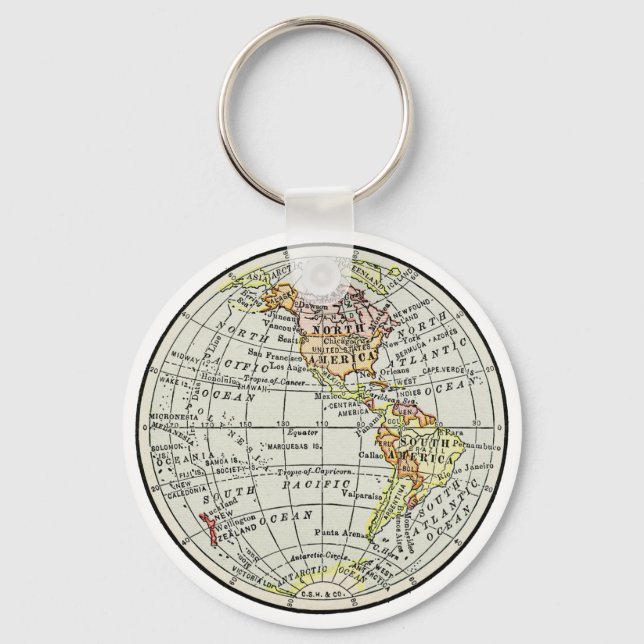 Porte-clés Carte de l'hémisphère occidental Globe Travel Art (Recto)
