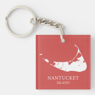 Porte-clés Carte de l'île Nantucket rouge