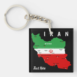 Porte-clés Carte de l'Iran avec drapeau et emblème