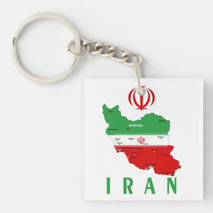 Porte-clés Carte de l'Iran avec drapeau et emblème