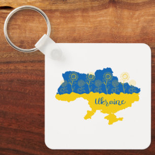 Porte-clés Carte de l'Ukraine avec tournesol et drapeau ukrai