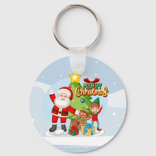 Porte-clés Carte de Noël Festive Père Noël et amis (Recto)