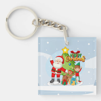 Porte-clés Carte de Noël Festive Père Noël et amis