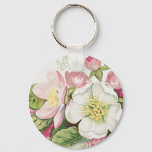 Porte-clés Carte de Noël vintage rétro, fleurs de pommier