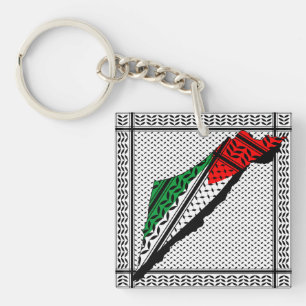 Porte-clés Carte de Palestine avec drapeau et Motif Keffiyeg