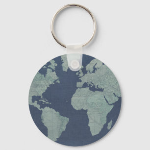 Porte-clés Carte de toile bleue du monde