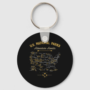 Porte-clés Carte des 63 parcs nationaux américains rétro vint