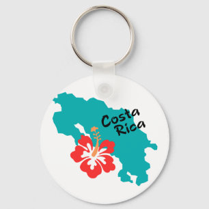 Porte-clés Carte du Costa Rica avec hibiscus