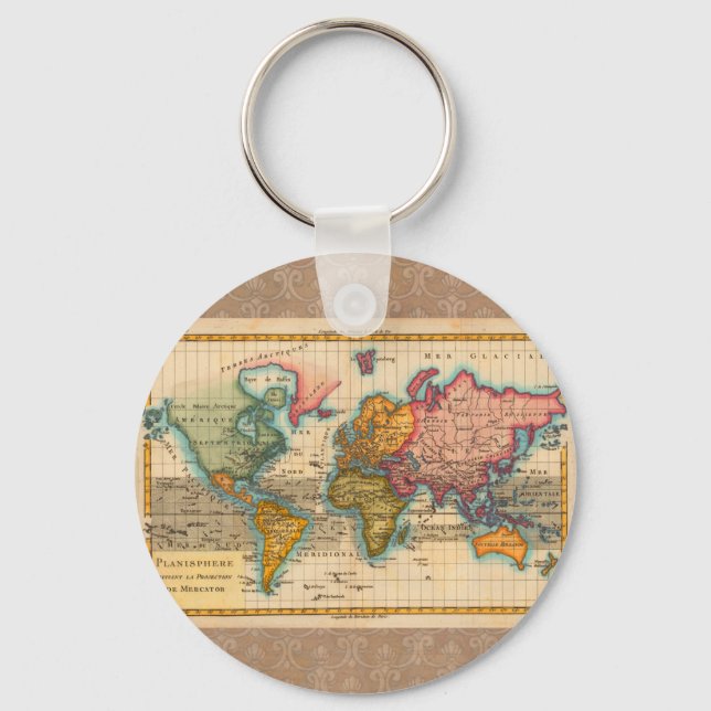 Porte-clés Carte du monde 1700s Antique Continents (Recto)