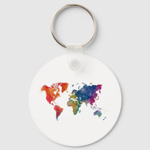 Porte-clés Carte du monde à l'aquarelle