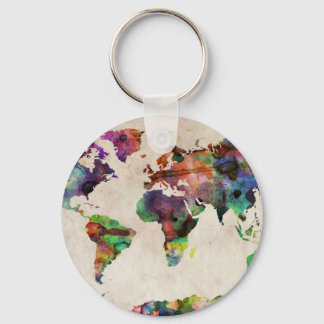 Porte-clés Carte du monde Aquarelle urbaine