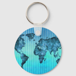 Porte-clés Carte du monde Bleu néon