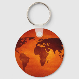 Porte-clés carte du monde orange vintage