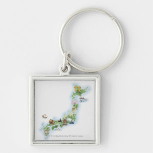 Porte-clés Carte illustrée du Japon antique