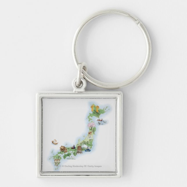 Porte-clés Carte illustrée du Japon antique (Devant)