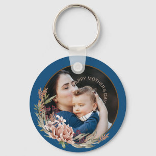 Porte-clés Carte photo florale pour la fête des mères pour fi