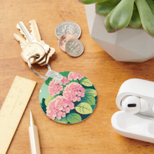 Porte-clés Carte postale d'hortensia rose