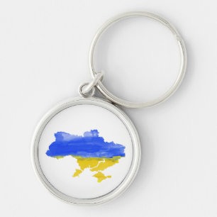 Porte-clés Carte ukrainienne de l'aquarelle. Drapeau ukrainie