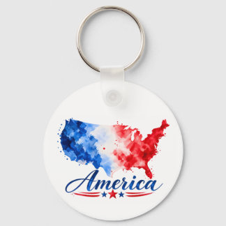 Porte-clés carte USA aquarelle patriotique