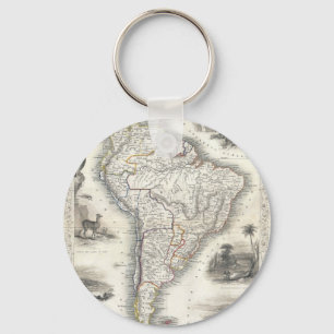 Porte-clés Carte vintage de l'Amérique du Sud (1850)