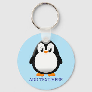 Porte-clés Carton en pingouin mignon bleu personnalisé