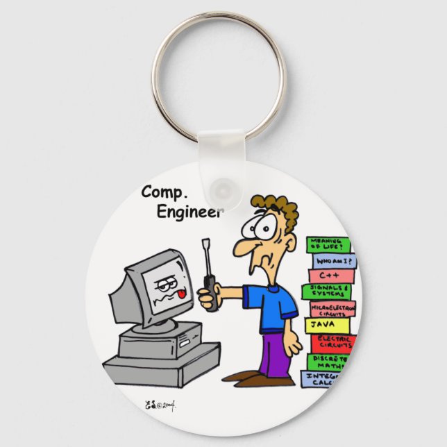 Porte-clés Cartoon de l'ingénieur informatique (Recto)