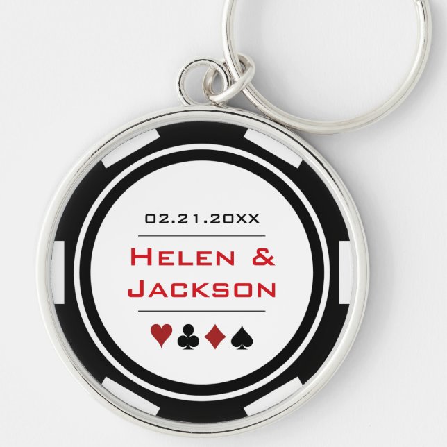 Porte-clés Casino Poker Chip Rouge Noir Blanc Mariage Favoris (Devant)