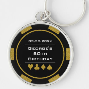 Porte-clés Casino Thème Black Gold Poker Chip Anniversaire