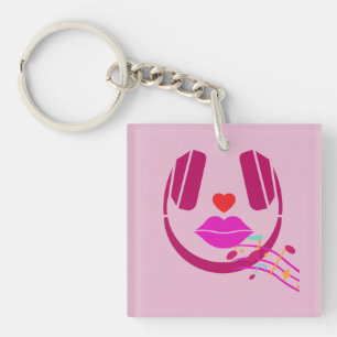 Porte-clés Casque à écouteurs rose chantant