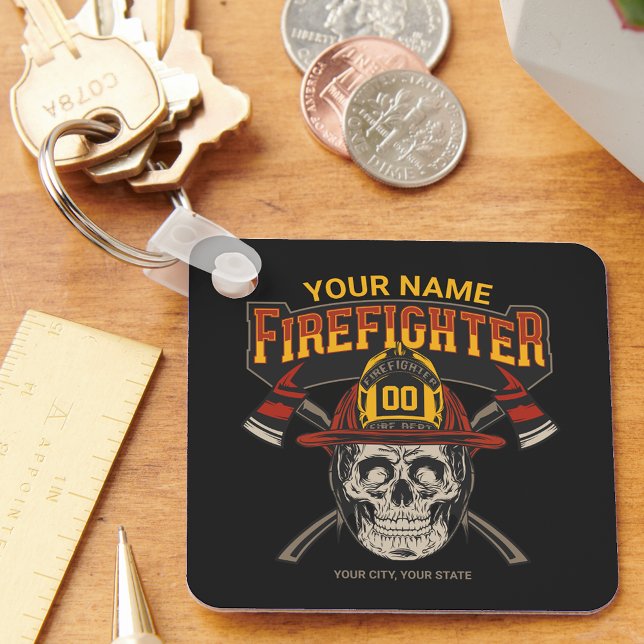 Porte-clés Casque de crâne pompier personnalisé Ax pompier (Créateur téléchargé)